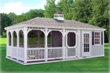 A pool house for a backyard pool