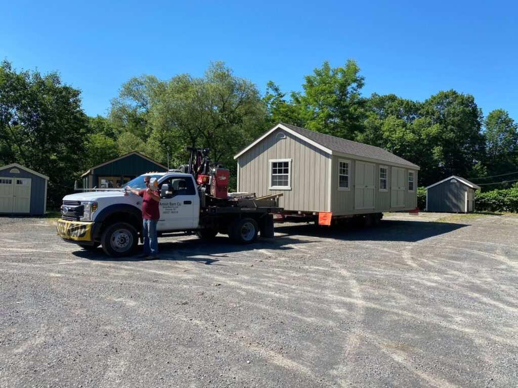 Amish-built shed loaded up for delivery in Oneonta, NY